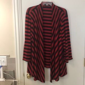 Red and black open front sweater
